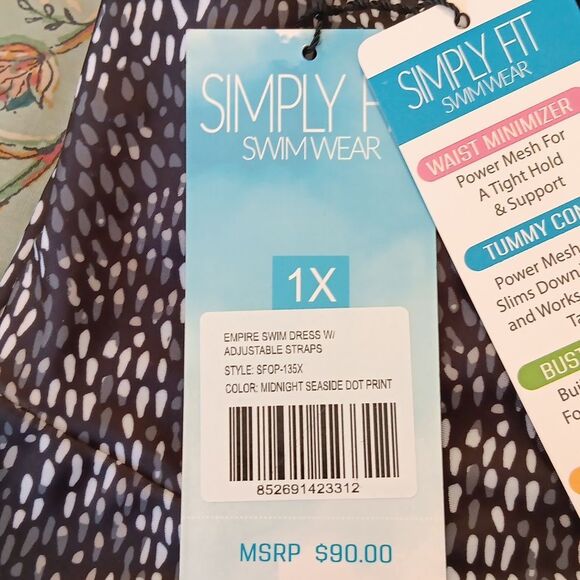 NWT. Simply Fit Black and White Empire Swim Dress - Picture 8 of 12